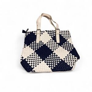 Stylish White and Blue Checkered Purse